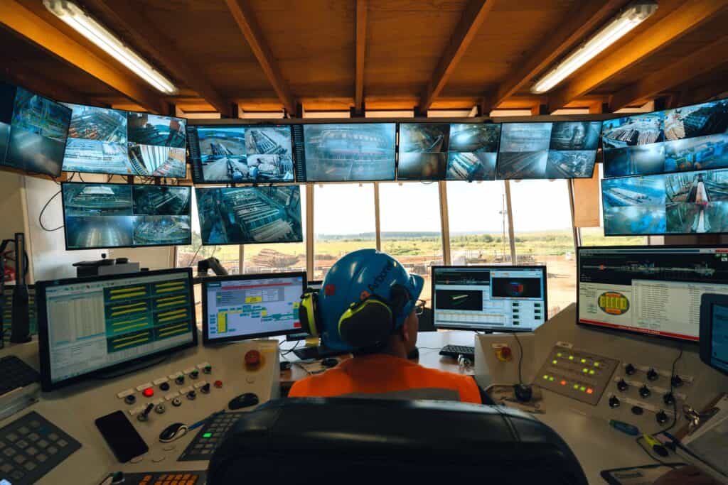Operator monitoring Arboreal’s wood production facility from the control room in Uruguay