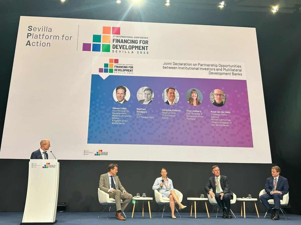 Panel discussion on partnership opportunities between institutional investors and multilateral development banks at Financing for Development Sevilla 2025